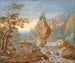 Mountain landscape painting with a hunt in the foreground - F.C. van Bracht — artwork view
