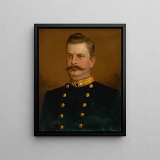 Portrait of a man in uniform - F. J. Dyck — framed artwork on a wall