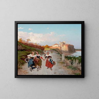 Women on a country road - Fabio Cipolla — framed artwork on a wall