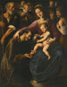 La Sainte Famille avec Saint François d'Assise adorant l'Enfant Jésus avec deux jeunes gens et des anges au-dessus - Fabrizio Santafede — artwork view