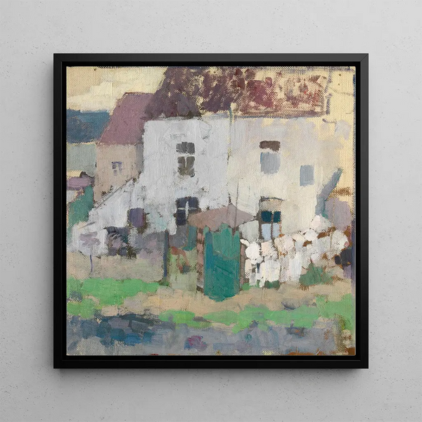 White Facades and Garden in Bosvoorde - Rik Wouters — framed artwork on a wall