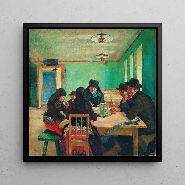 Family of Peasants at Snack Time - Hermann Groeber — framed artwork on a wall