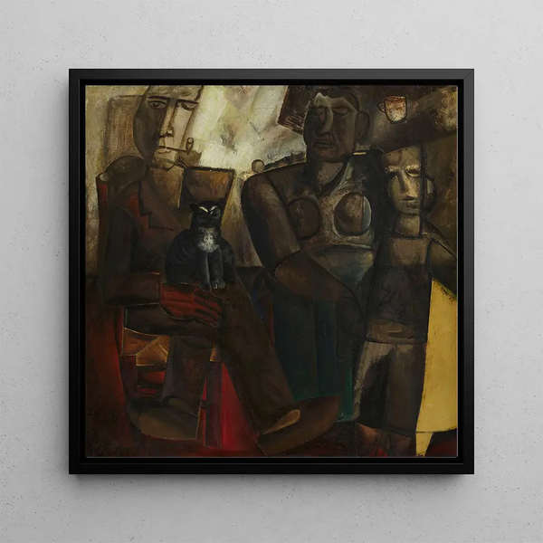 a family of peasants with a cat - Constant Permeke — framed artwork on a wall