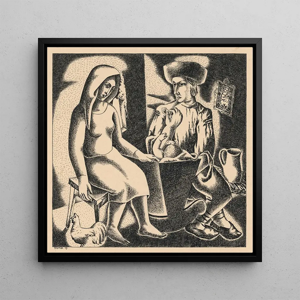 Slovak Family Painting - Mikuláš Galanda — framed artwork on a wall
