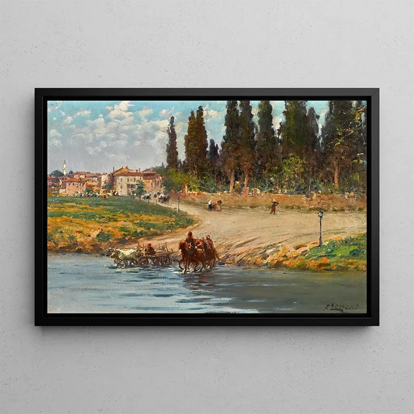 At the water's edge - Fausto Zonaro — framed artwork on a wall