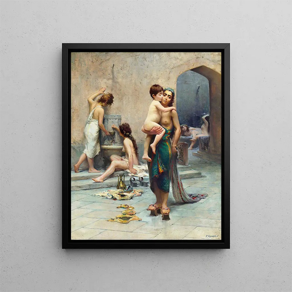 Hamam, the bath - Fausto Zonaro — framed artwork on a wall