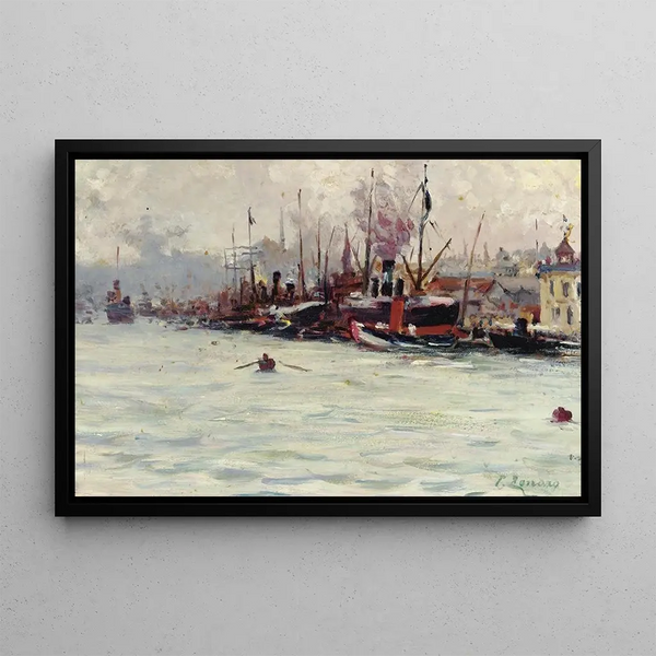 Port of Galata Istanbul - Fausto Zonaro — framed artwork on a wall