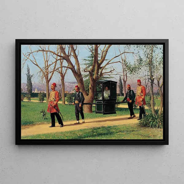 The Daughter of the English Ambassador in a palanquin - Fausto Zonaro — framed artwork on a wall