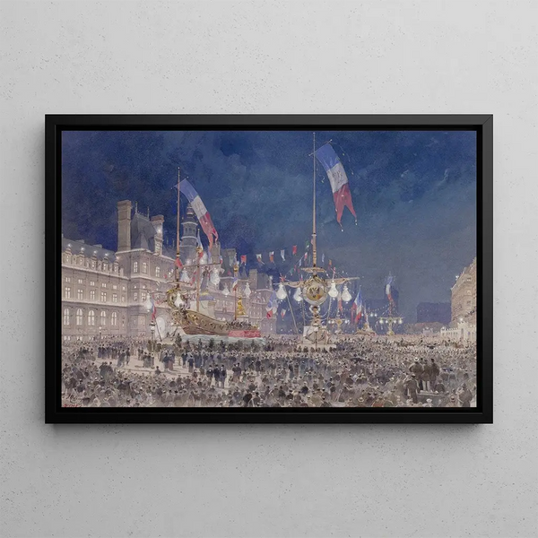 Illuminations of the City Hall during the nocturnal celebration on the square, Franco-Russian Festivals, Paris October 19, 1893 - Fédor Hoffbauer — framed artwork on a wall