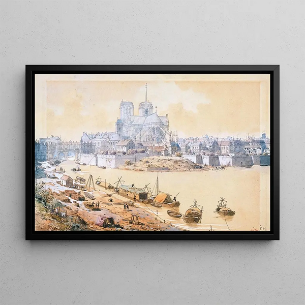 La cathédrale Notre-Dame et le palais de l'Archevêché en 1595 - Fédor Hoffbauer — framed artwork on a wall