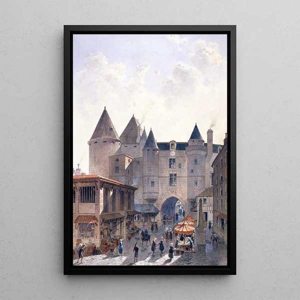 The Grand Châtelet view taken from Saint-Denis Street in 1800 - Fédor Hoffbauer — framed artwork on a wall
