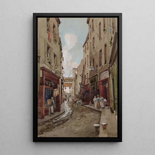 Rue Saint-Médard en 1905 en direction de la rue Mouffetard - Fédor Hoffbauer — framed artwork on a wall