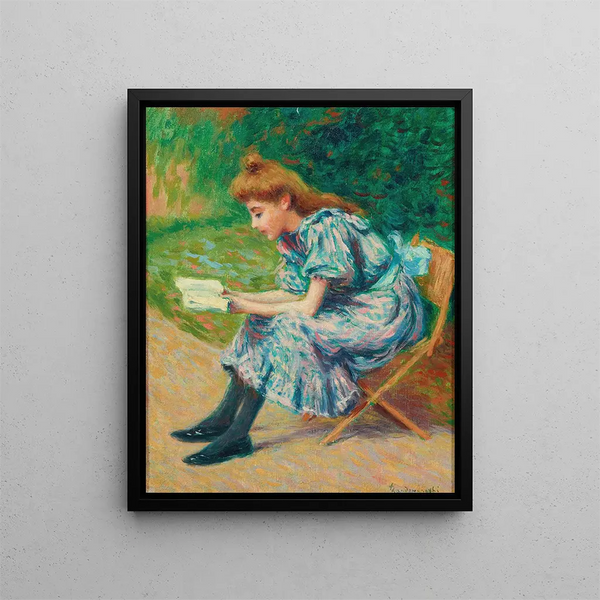 Young woman reading - Federico Zandomeneghi — framed artwork on a wall
