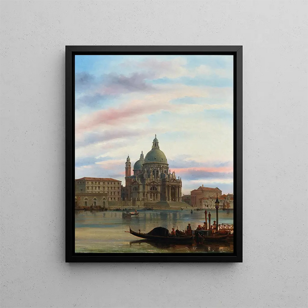 Venice Painting: a view of Santa Maria della Salute - Félix Auguste Rezia — framed artwork on a wall