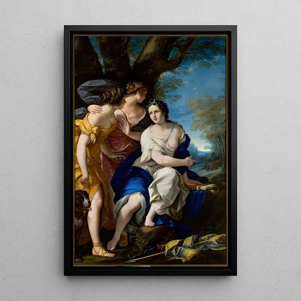 Diane with Nymphs - Felice Torelli — framed artwork on a wall