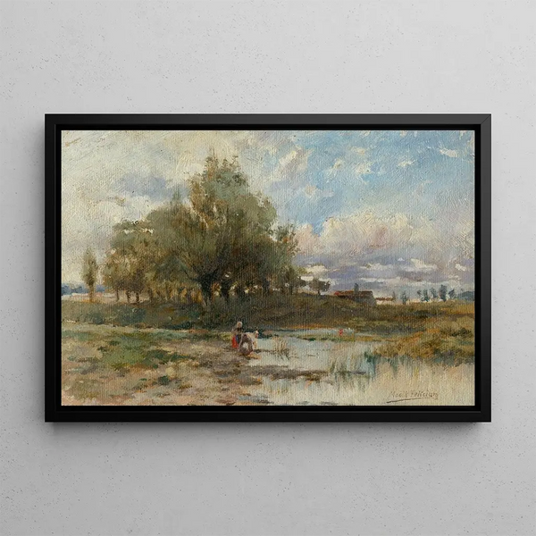 Landscape with Pond - Felicjan Moczik — framed artwork on a wall