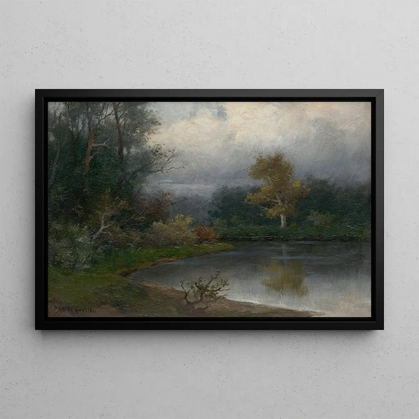 Landscape with a Pond - Felicjan Moczik — framed artwork on a wall