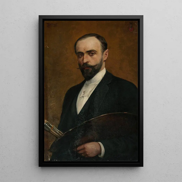 Self-portrait with palette - Feliks Cichocki — framed artwork on a wall