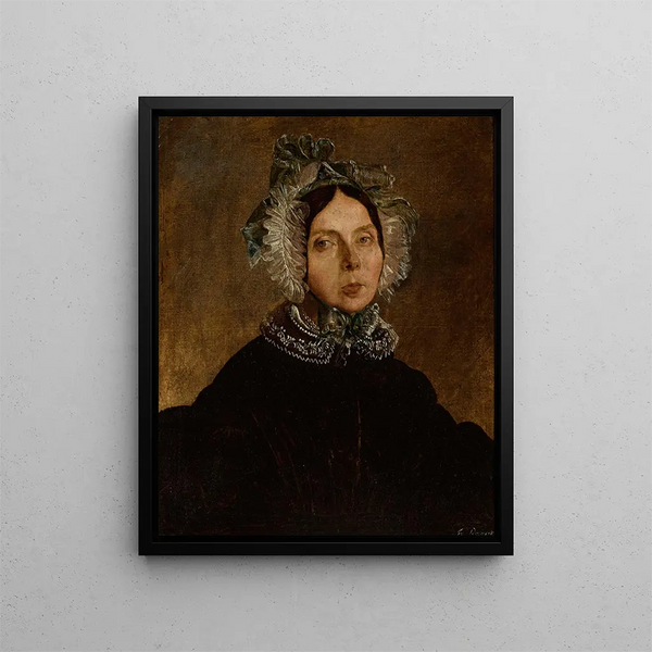 Portrait of a woman with a lace bonnet - Feliks Pęczarski — framed artwork on a wall