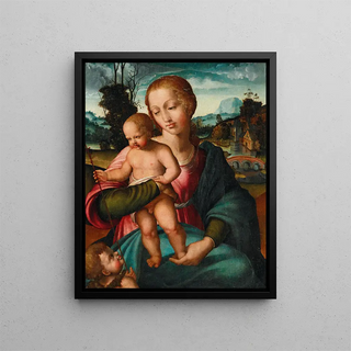 The Virgin and Child with the Little Saint John the Baptist - Felipe Pablo de San Leocadio — framed artwork on a wall