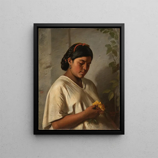Indian Woman with a Concern - Felipe Santiago Gutiérrez — framed artwork on a wall