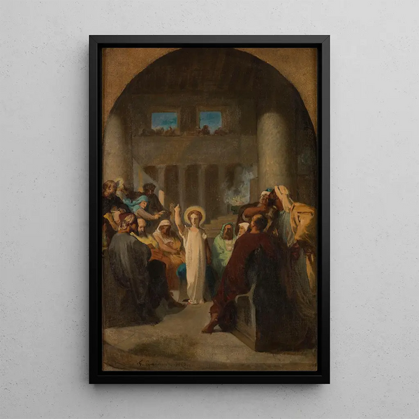 Jesus among the Doctors - Felix-Henri Giacomotti — framed artwork on a wall