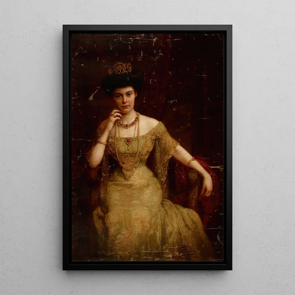 Portrait painting of Augusta Victoria of Schleswig-Holstein 1858-1921 wife of Wilhelm II 1859-1941 King of Prussia and Emperor - Felix Ehrlich — framed artwork on a wall