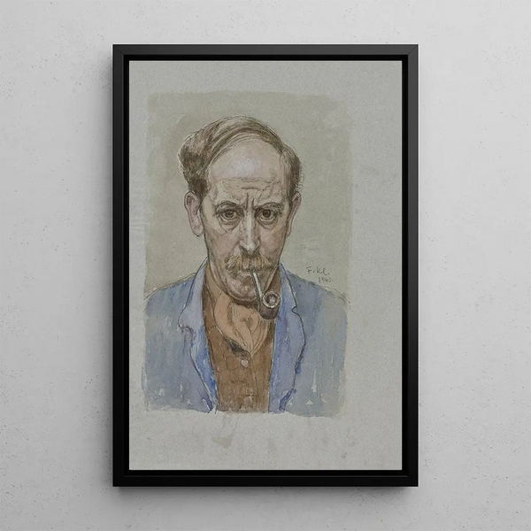 Self-portrait with pipe - Felix Klipstein — framed artwork on a wall