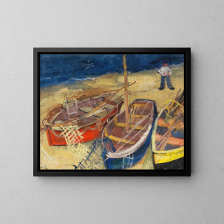 Fishing boats on the beach - Felix Nussbaum — framed artwork on a wall