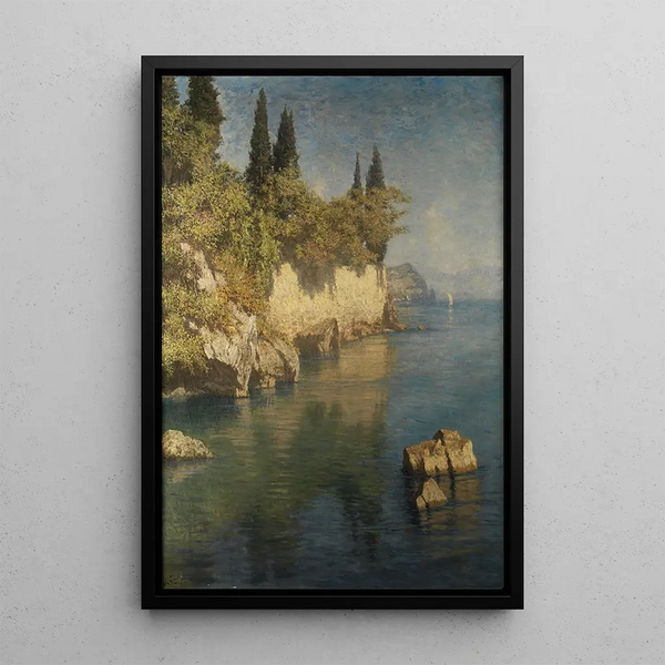 View of the rocky shore of Lake Como - Felix Possart — framed artwork on a wall