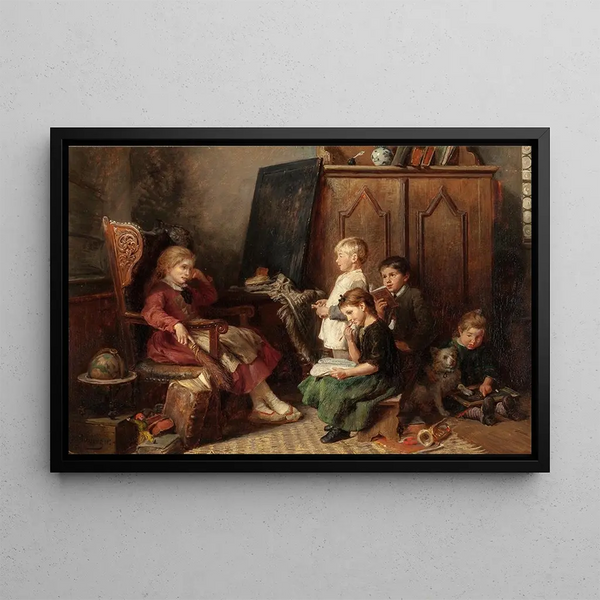 Children Reading - Felix Schlesinger — framed artwork on a wall