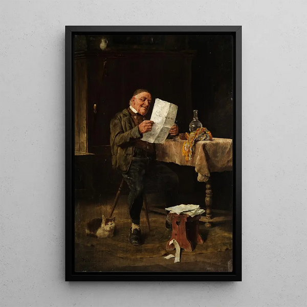 The Reading of the Newspaper - Felix Schlesinger — framed artwork on a wall