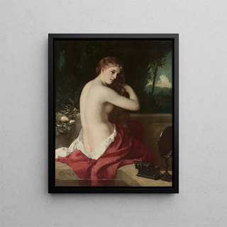 Woman combing her hair - Felix Schurig — framed artwork on a wall