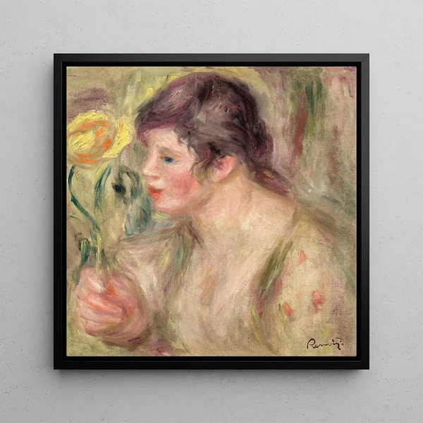 Woman with a Rose - Pierre-Auguste Renoir — framed artwork on a wall