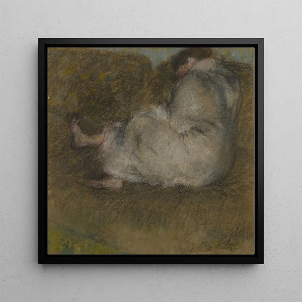 a seated woman on a divan - Edgar Degas — framed artwork on a wall