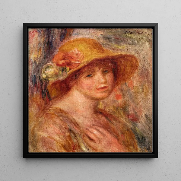 Woman with Straw Hat - Pierre-Auguste Renoir — framed artwork on a wall