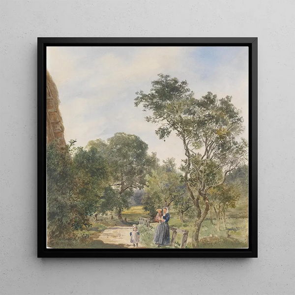 Woman with Two Children in a Park Landscape - Franz Alt — framed artwork on a wall