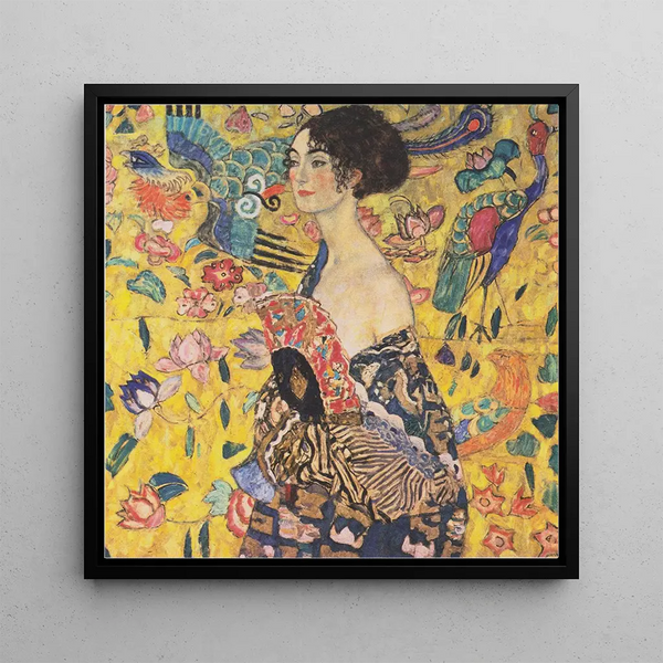 Woman with Fan - Gustav Klimt — framed artwork on a wall