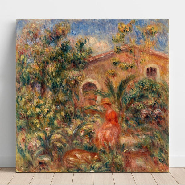 Reproduction of the painting Woman and dog in a landscape - Pierre-Auguste Renoir