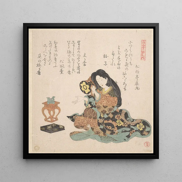 a woman playing the tsuzumi - Kubo Shunman — framed artwork on a wall