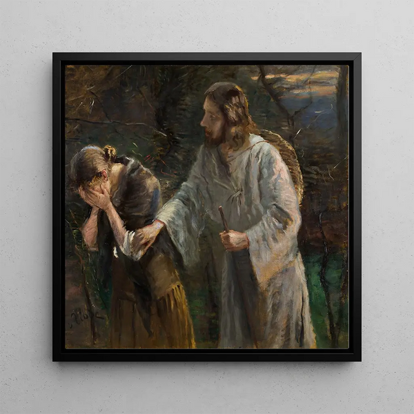Woman Why Are You Crying - Fritz von Uhde — framed artwork on a wall