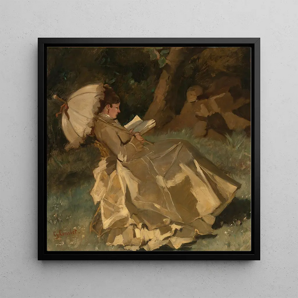 a Woman Holding an Umbrella - French School — framed artwork on a wall