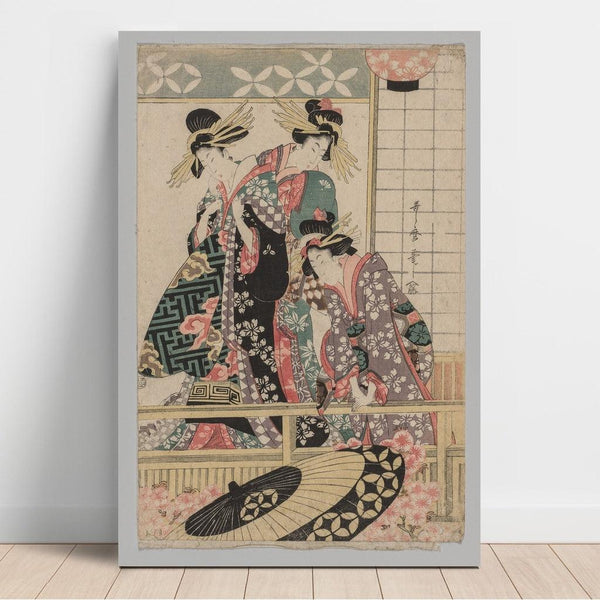 Reproduction of the painting of Women of Yoshiwara looking into the street in spring - Kitagawa Utamaro