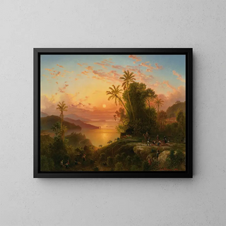 Costa de la Guaira painting at sunset - Ferdinand Bellermann — framed artwork on a wall