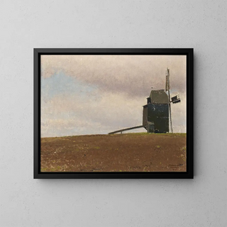 Old windmill painting - Ferdinand Brunner — framed artwork on a wall