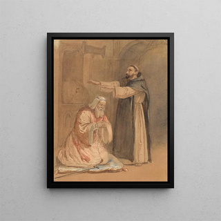 The blessing of a king by a monk - Ferdinand Ernst Lintz — framed artwork on a wall
