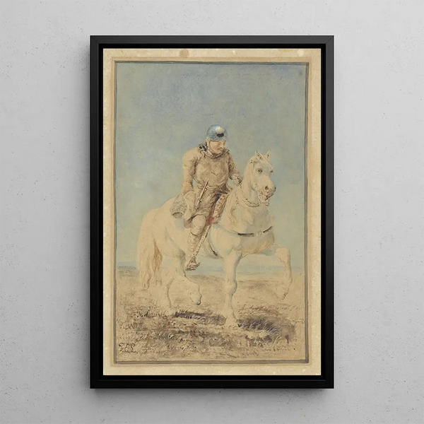 Cavalier sur un cheval blanc - Ferdinand Ernst Lintz — framed artwork on a wall