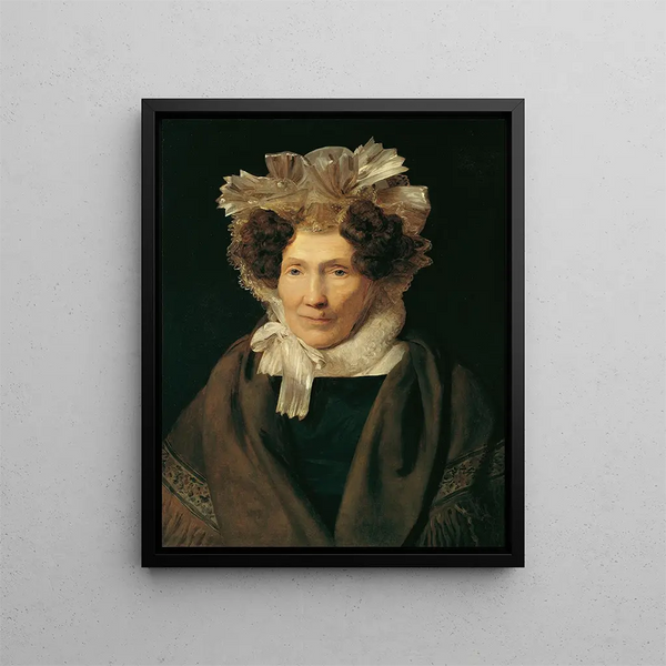 Old woman with a white ribbon bonnet - Ferdinand Georg Waldmüller — framed artwork on a wall