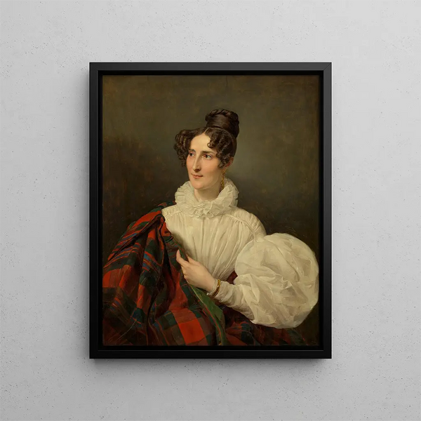 Dame in White Dress - Ferdinand Georg Waldmüller — framed artwork on a wall