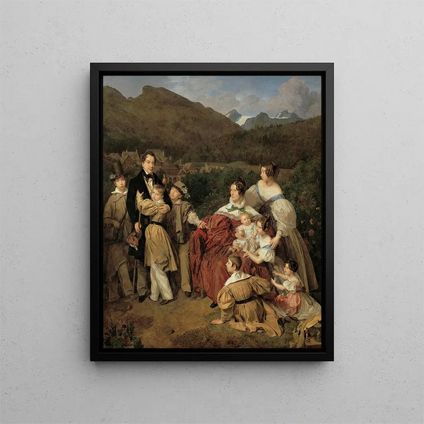 The Notary Dr. Josef August Eltz with his wife Caroline née Schaumburg and their eight children in Ischl - Ferdinand Georg Waldmüller — framed artwork on a wall